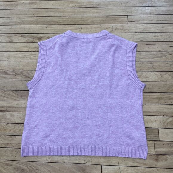 H&M Pink Wool Blend Sweater Vest Women M Barbie Boho Oversized Relaxed Crop Knit - Picture 14 of 16